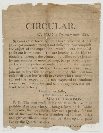 Rekrutierungsplakat für den Krieg von 1812 von American School